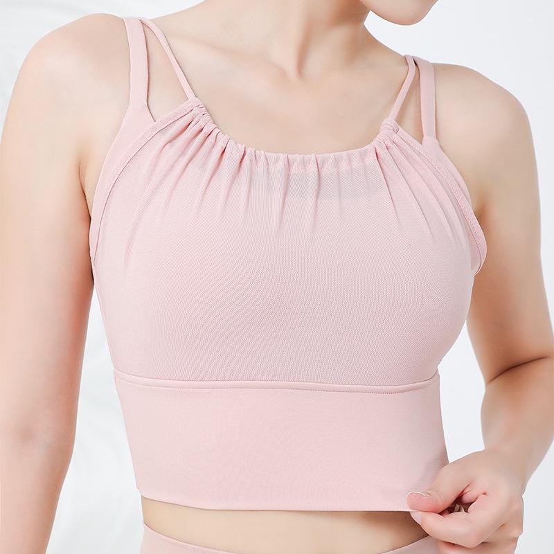 Women's Mesh Sports Bra Yoga Top - One Cup Gathered Running Vest, Fitness Apparel