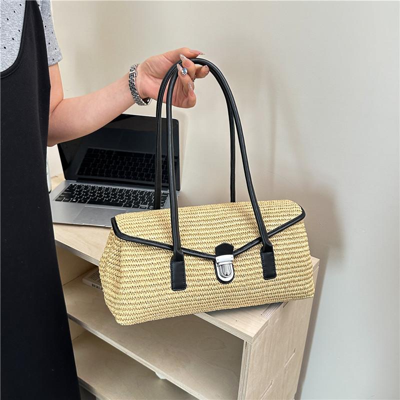 

Advanced Straw Woven Women Shoulder Bag New Fashi Retro Straw Woven Saddle Bag Large Capacity Vacati Style Tote Bag Handbag хаки