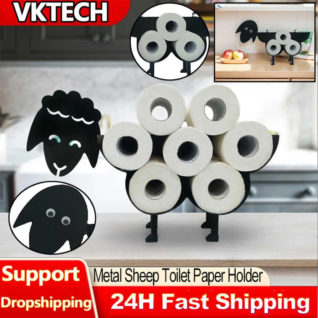 Metal Sheep Toilet Paper Roll Holder Wall Mounted Free Standing Toilet Roll Holder Hold Up To 7 Rolls Toilet Paper Stand Shelf
