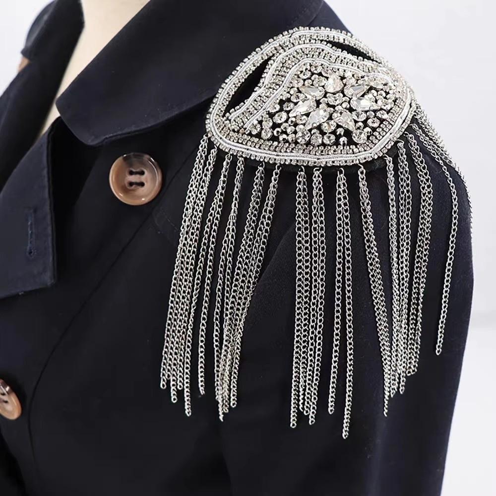 1PC Beaded Decoration Tassel Epaulette Sparkling Shoulder Brooch Pin  Clothing Decoration