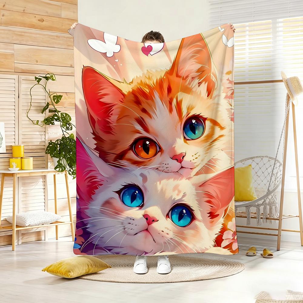 Pastel Healing Design Spiritual Cat Throw Lightweight Flannel Blanket Soft Skin-Friendly For Summer Cooling