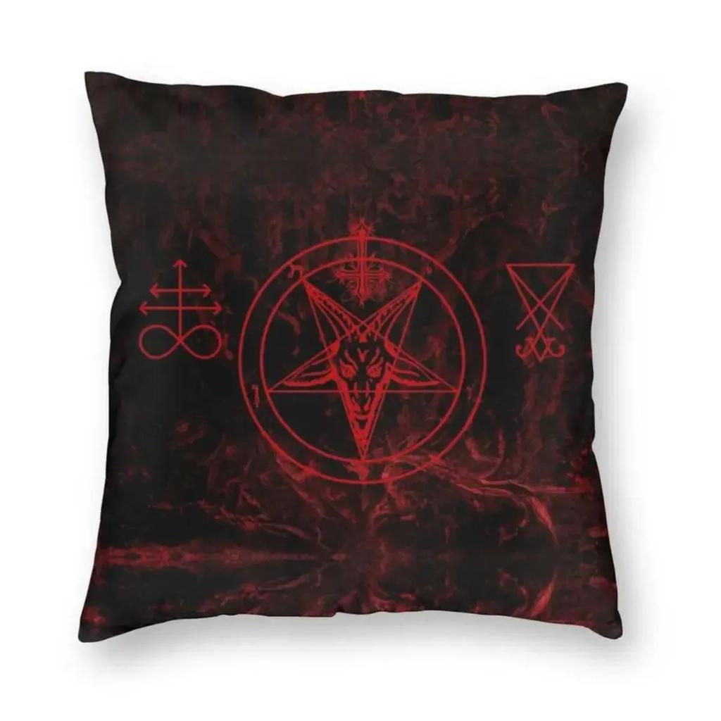 Devil Baphomet Damask Hail Satan Cushion Cover Satanic Leviathan Cross Throw Pillow Case for Sofa Pillowcase Home Decor  40x40cm
