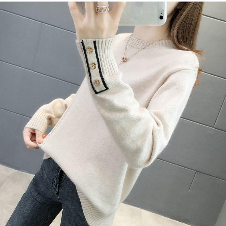 Suéter de invierno para mujer, jersey de cuello medio alto, suéter de punto de estilo corto en otoño e invierno
