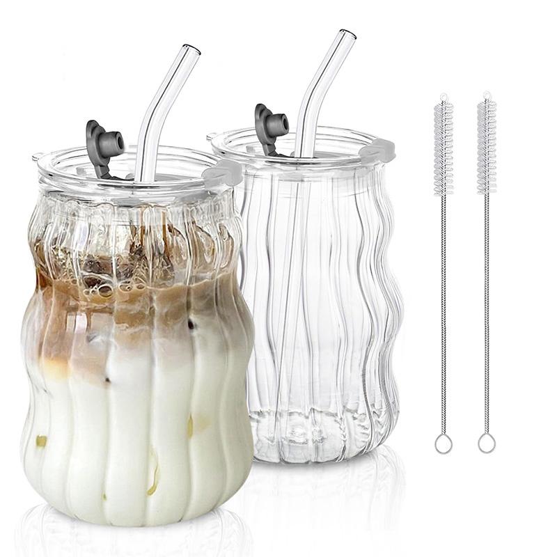 

Ins Striped Cup Coffee Glass Cup High Borosilicate Juice Cup Vertical Striped Cup Chubby Cold Drink Milk Tea Glass Cup 401-500ml