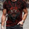 2024 New Animal T-Shirt For Men's Lion Tiger Wolf Printed Oversized T-Shirt Summer Men's Short Sleeve Tops Hawaii