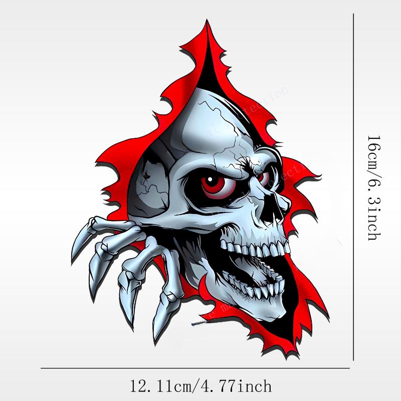 

3D наклейки на автомобиль с изображением черепа демона, украшение на лобовое стекло автомобиля, бампер, водонепроницаемые виниловые наклейки, аксессуары для автомобиля-скелета 12.11x16CM