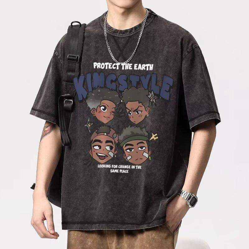 

Новая крутая футболка с коротким рукавом в уличном стиле для мужчин, трендовый бренд, европейский и американский хип-хоп стиль, базовая футболка с круглым вырезом, летний топ 5XL серый