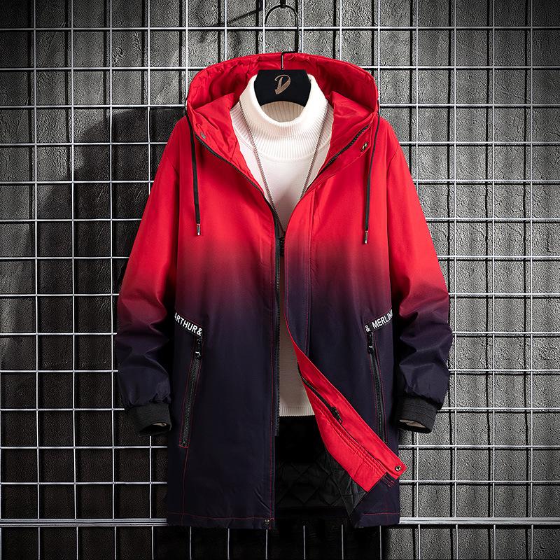 

Длинная куртка-карго для мужчин, большие размеры 10XL, куртки с градиентом, ветровка, весна-осень, пальто с капюшоном, мужская черная ветровка, длинный стиль 10XL красный