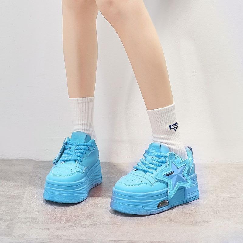 Leather Pink Chunky Sneakers Platform Lace-up Thick Sole Casual Shoes Women  Slip On Fashi Outdoors Walking Shoes