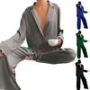2 Pcs/Set Women Shirt Pants Set Homewear Suit Loose Lapel Long Sleeve Loose Solid Color Single-breasted Wide Leg Straight Soft