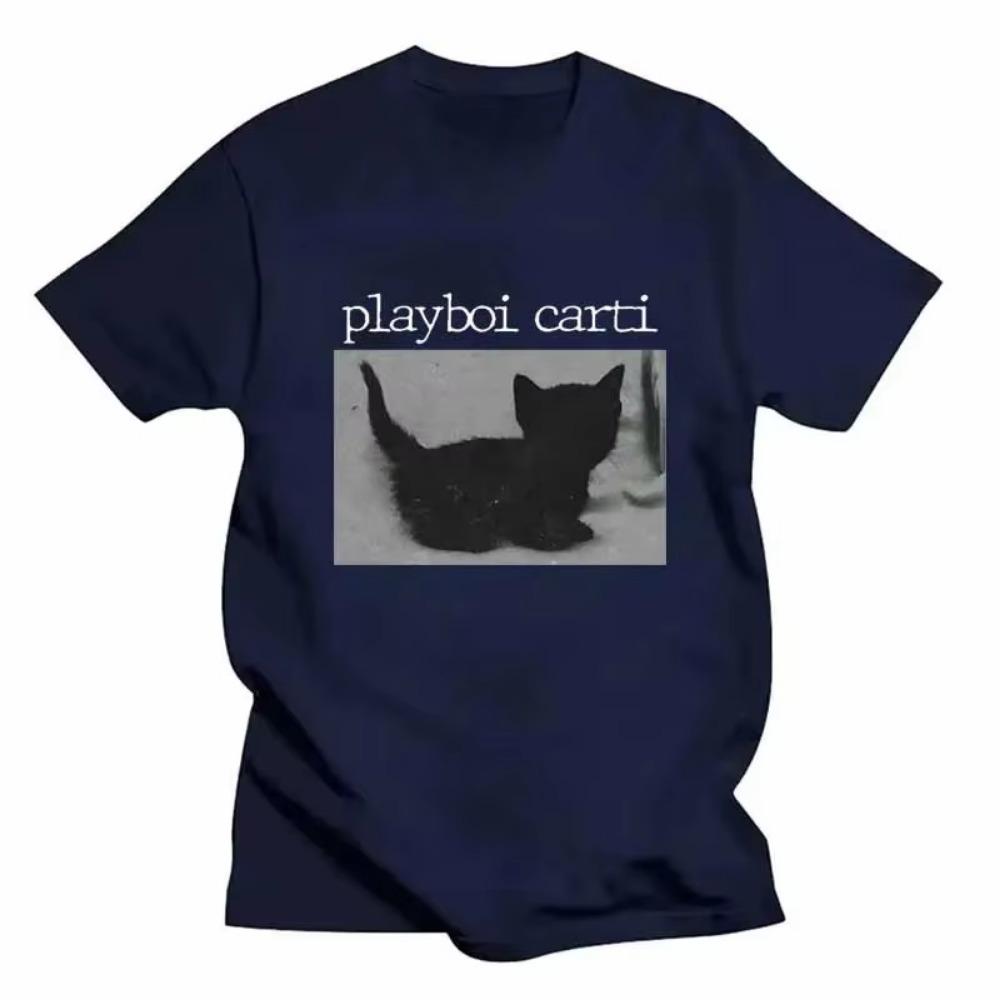 Summer Playboi Carti Oversized Hip-Hop T Shirts Cute Cat Harajuku Print Tee Regular Mens Tops Quality Rapper T Shirt Jogging Tee