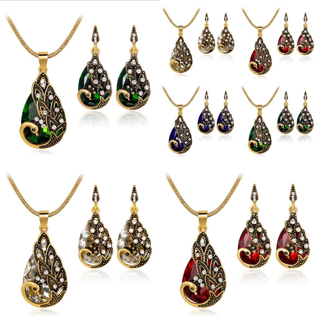 Stunning Waterdrop Blue Zircon Peacock Necklace And Earring Set Perfect For Holiday Celebrations