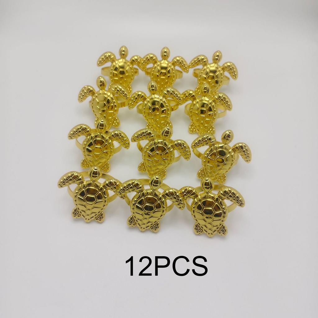 12PCS Gold Metal Sea Turtle Napkin Rings Ocean Coastal Serviette Holders Table Decor For Hotel Banquet Beach Party