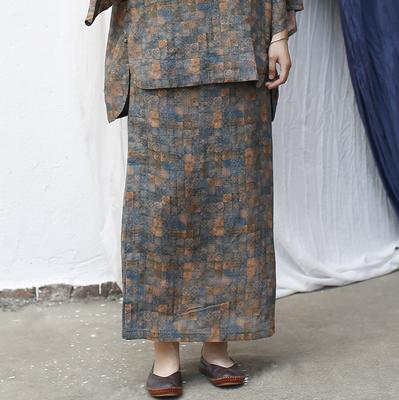 Vintage Print Floral Skirts Elastic Waist Summer Chinese Style High Quality Female Skirts