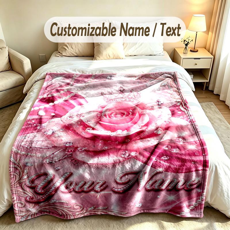 Floral Garden Theme Soft Blanket Personalized Custom Name Text Print Warm Blanket Home Sofa Bedroom Decor