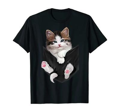 Cute Kitten In Pocket Funny Cat Lovers Gift TShirt 100 Cotton ONeck Short Sleeve Summer Casual Mens Tshirt Size S3XL