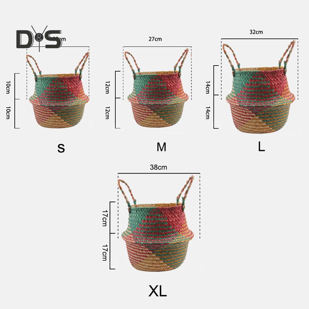 Dayuansheng Folding Straw Wicker Storage Basket Handle Garden Flower Pot Planter Laundry Bag
