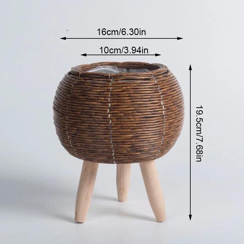 

1 шт., корзина с подставкой для растений в стиле бохо, полка для цветов, суккулентные растения, плетеный кашпо, имитация ротанга, подставка для цветов, корзина со съемными ножками