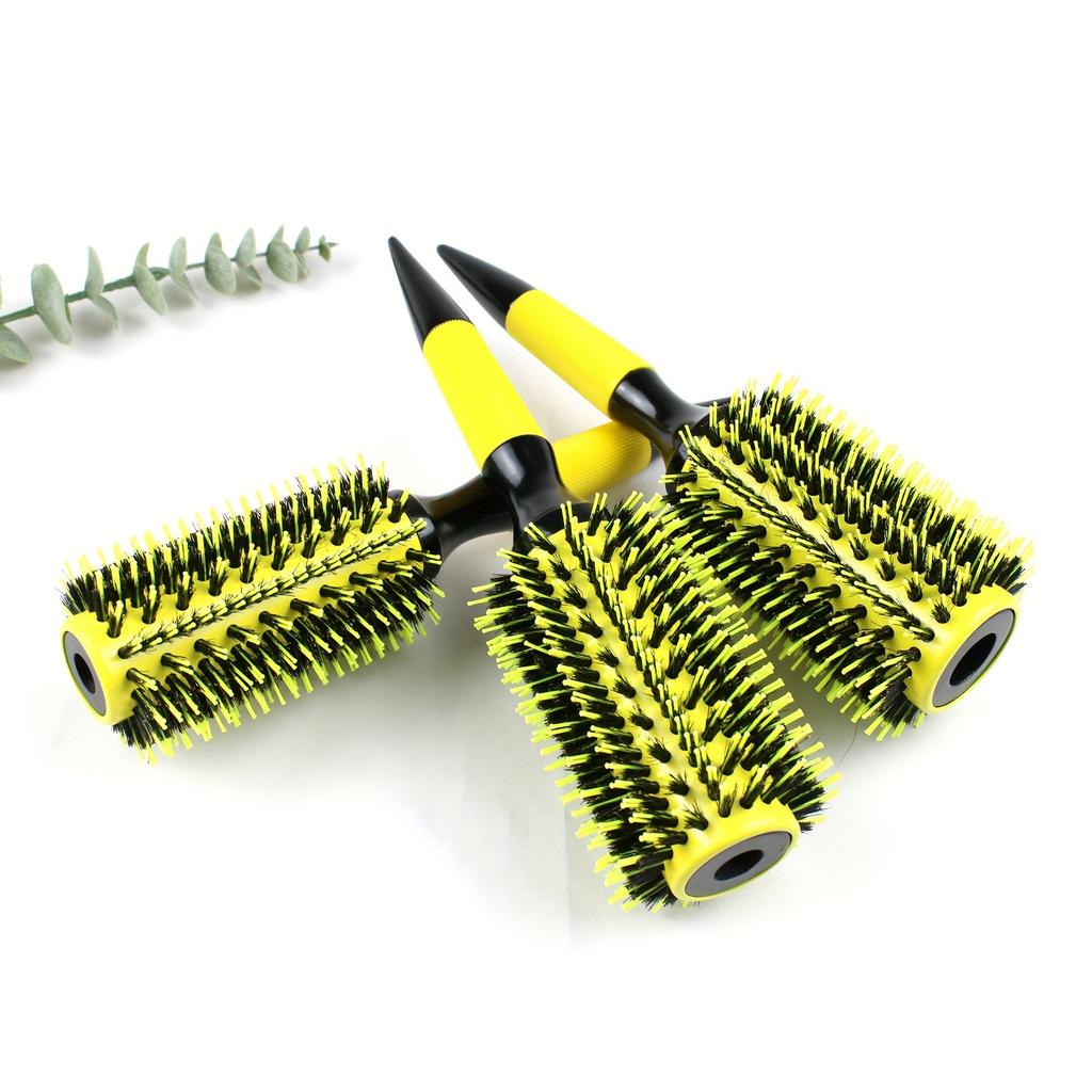 Yellow Aluminum Alloy Tube Bristle Nylon Needle Hair Curling Comb Women Hair Styling Tools