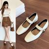Fashion French Retro Mary Jane Leather Shoes Versatile 2025 Autumn New Elegant Women's Square Head Street Dress Low Heels Shoes