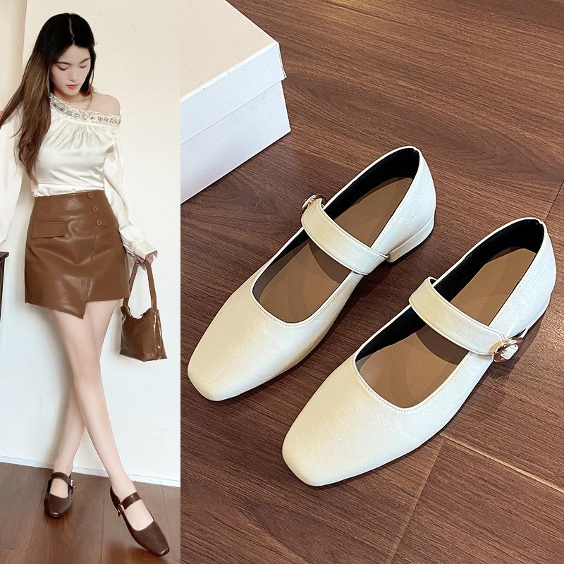 Fashion French Retro Mary Jane Leather Shoes Versatile 2025 Autumn New Elegant Women's Square Head Street Dress Low Heels Shoes
