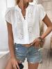 Wind New Women's Outward Bound Clothing Hollow Lace V-Neck Cardigan Short Sleeve Shirt for Women
