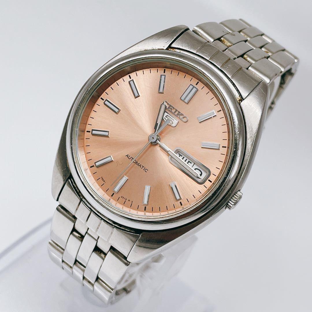 In operation SEIKO Seiko 5 Automatic Day Date Vintage Back Skelton Men s Thermo Pink Rare 7S26-0430