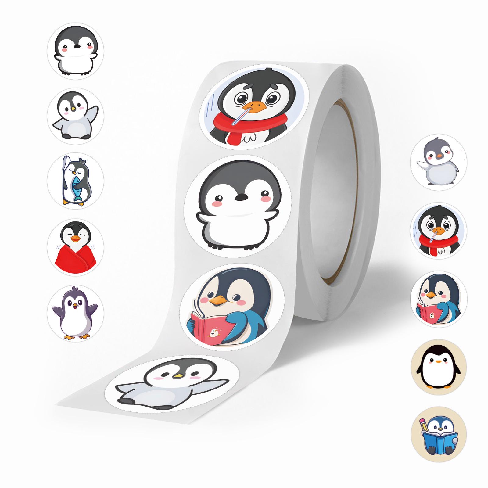 Penguin Animal Stickers Roll: 500 Cute Stickers for Kids  DIY Projects, Suitcase, Scooter, Water Bottle, or Diary.