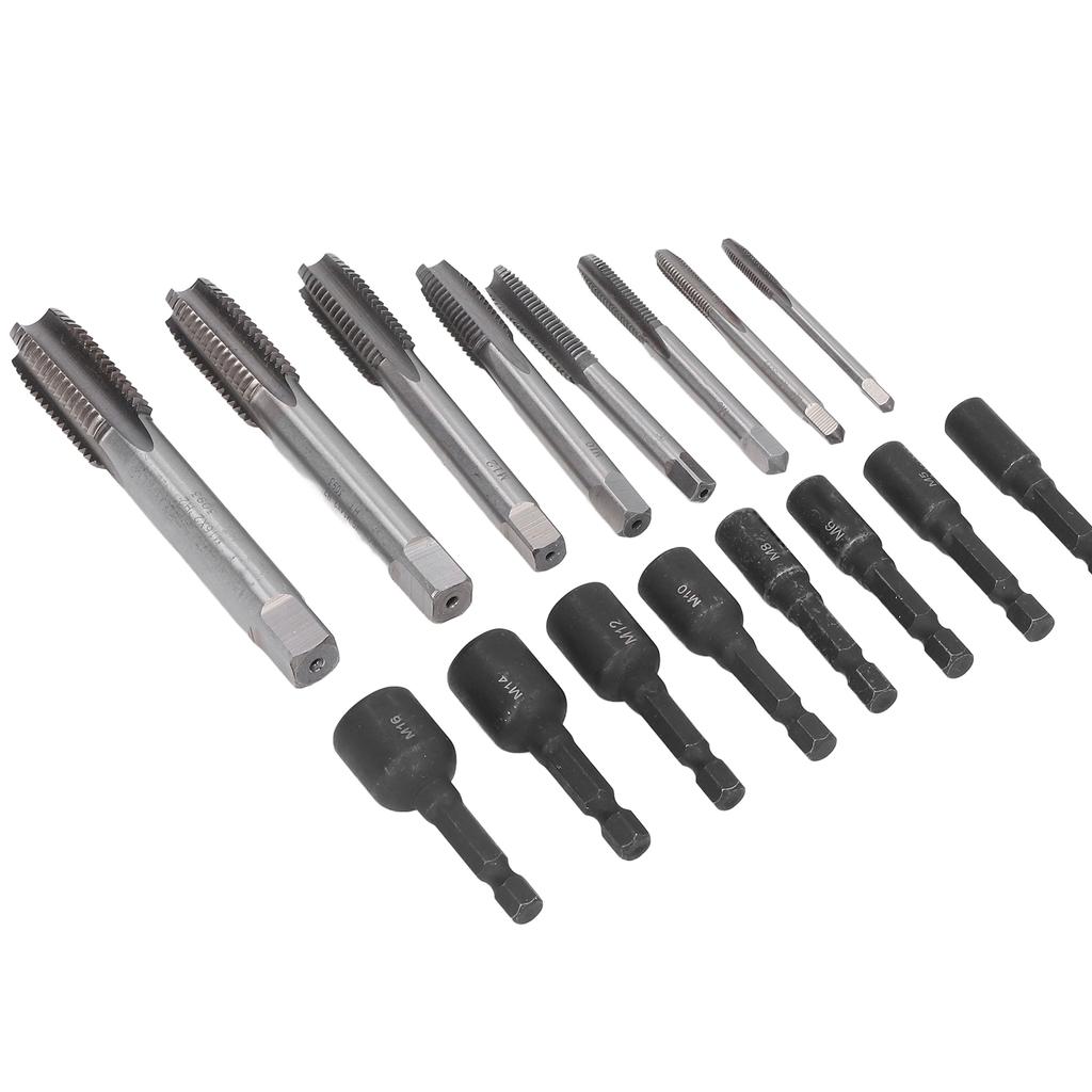 16Pcs Tap Socket Set Machine Lengthened Tapping Chuck 14in Hex Shank Steel Hand Tools