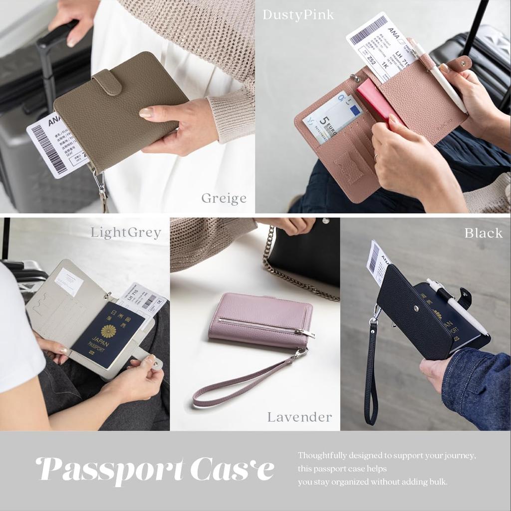 Passport Case with Skimming Prevention Functional Card Coin Pen Zipper Water Perfect for Overseas Travel and Business Dusty Pink [RafiCaro] Cover,