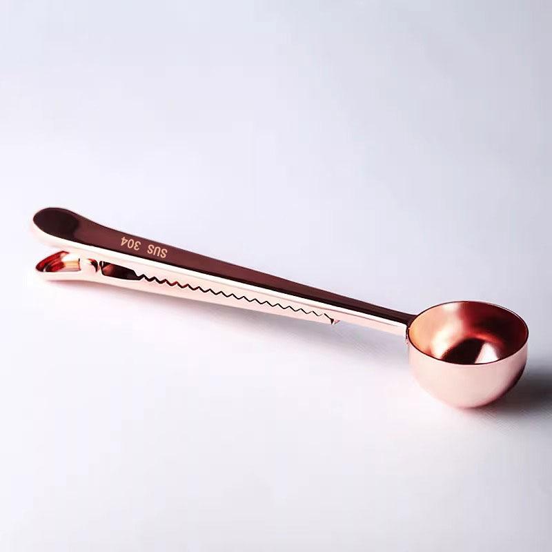 Stainless Steel Measuring Spoon Coffee Bean Spoon With Sealing Bag Clip Spice Milk Powder Scoop Baking Scale Spoon Kitchen Tool