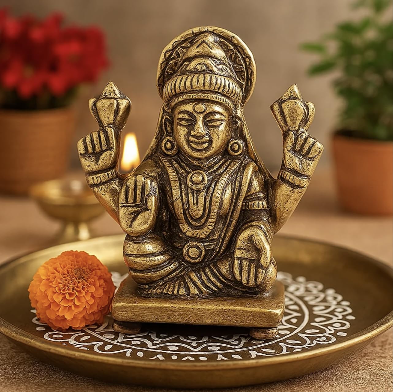 

Pure Brass Idols, Goddess Lakshmi Ji Murti, Maa Lakshmi Statue, Gold - 4.3 Cm