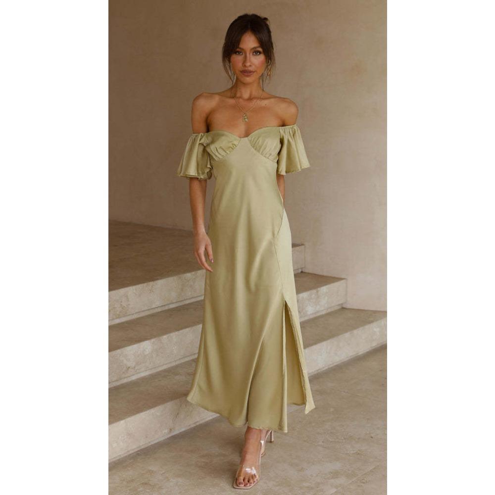 

Летнее женское темпераментное однотонное платье с V-образным вырезом, сексуальное и элегантное с высокой талией для женщин XL зелёный