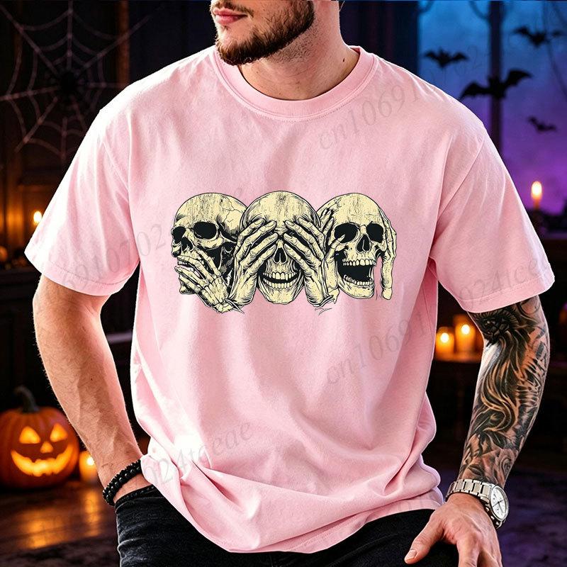 Halloween Three Skulls Evil T Shirt Men Vintage Gothic Graphic Oversized Tee Tshirt Male Unisex Halloween Party Costume Tops