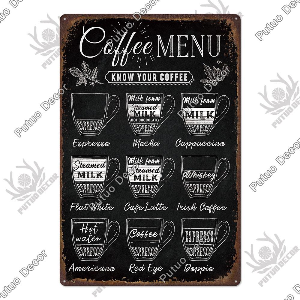Putuo Decor Coffee Tin Sign Vintage Plaque Metal Plates Shabby Chic Wall Art Poster for Cafe Bar Living Room Home Man Cave Decor