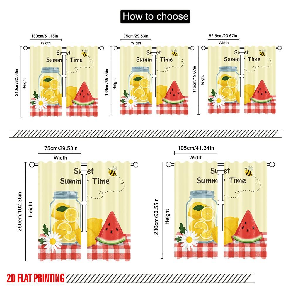 2pcs 2D Flat Printing Window Drapes Sweet Summer Time Lemonade 100% Polyester Without Electricity Seasonal Party & Holiday Decor