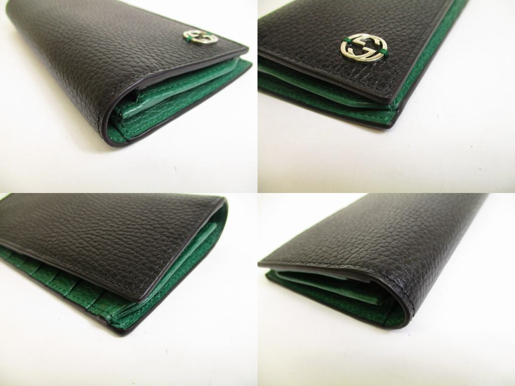Authentic GUCCI Interlocking G Black Leather Long Flap Wallet #b141  Open box
