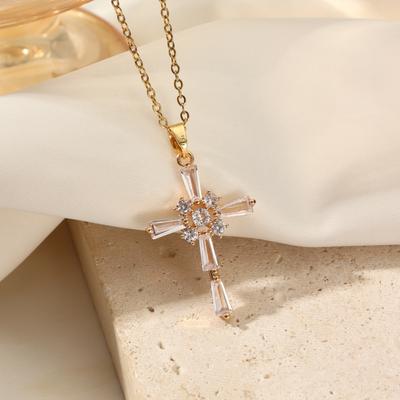 1 Piece Trendy Zircon Cross Pendant Necklaces for Women Gold Color Stainless Steel Necklace Jewelry Party Accessories
