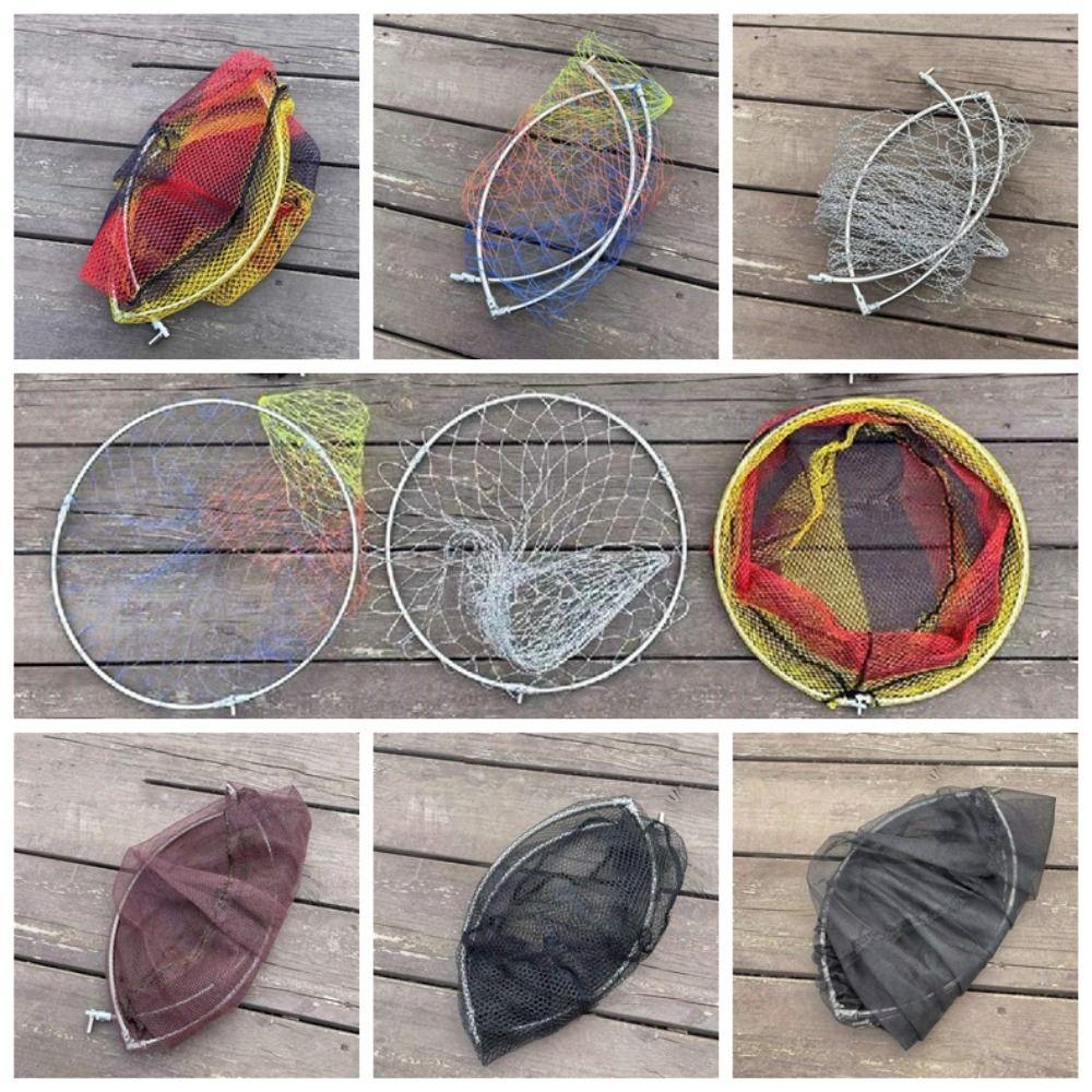 Nylon Folding Landing Net Head Stainless Steel Color Nylon Fishing Net Outdoor Fish Catching