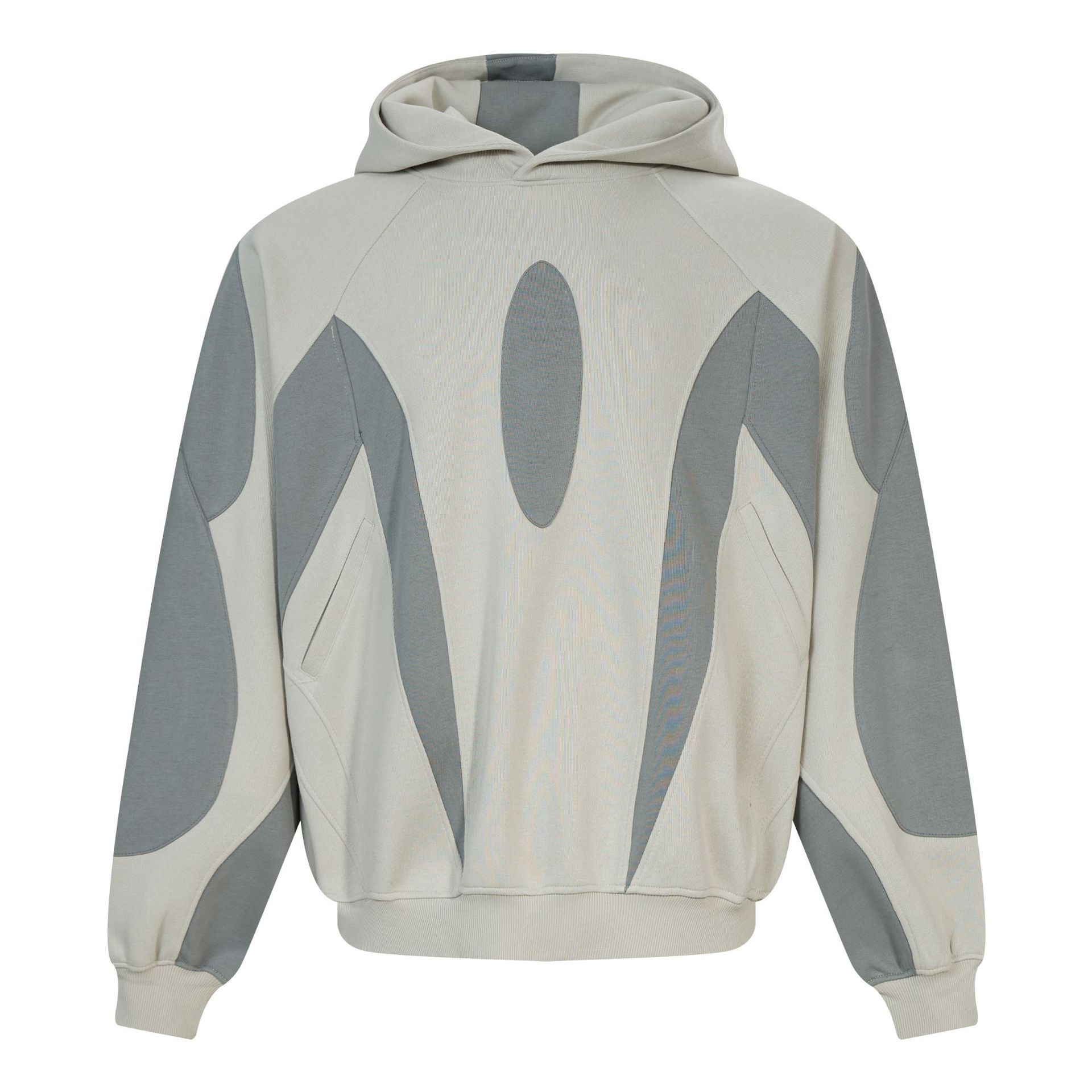 Mens American Hip Hop Street Trend Hoodie Locomotive Style Splicing Shaped Hooded Sweater S
