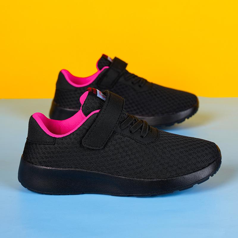 Breathable Boys' Double Mesh Running Shoes - Soft Sole, All Black, Medium to Large Sizes