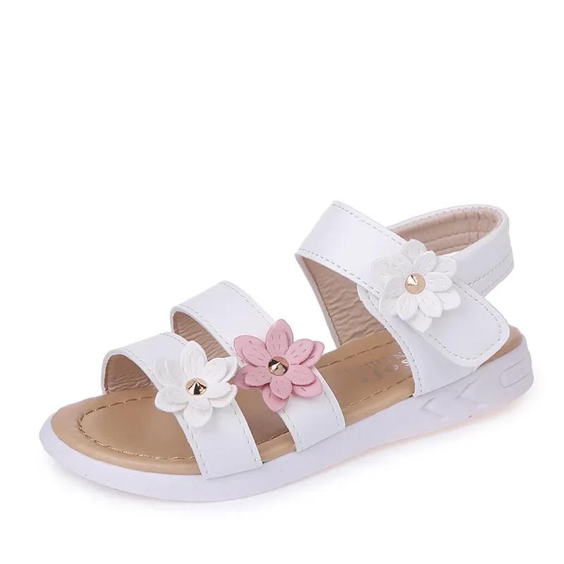2024 Summer New Girls Sandals Kids Floral Sandals with 3 Flowers Princess Sweet for Wedding Party Dress Shoes Kids Sandals 21-36
