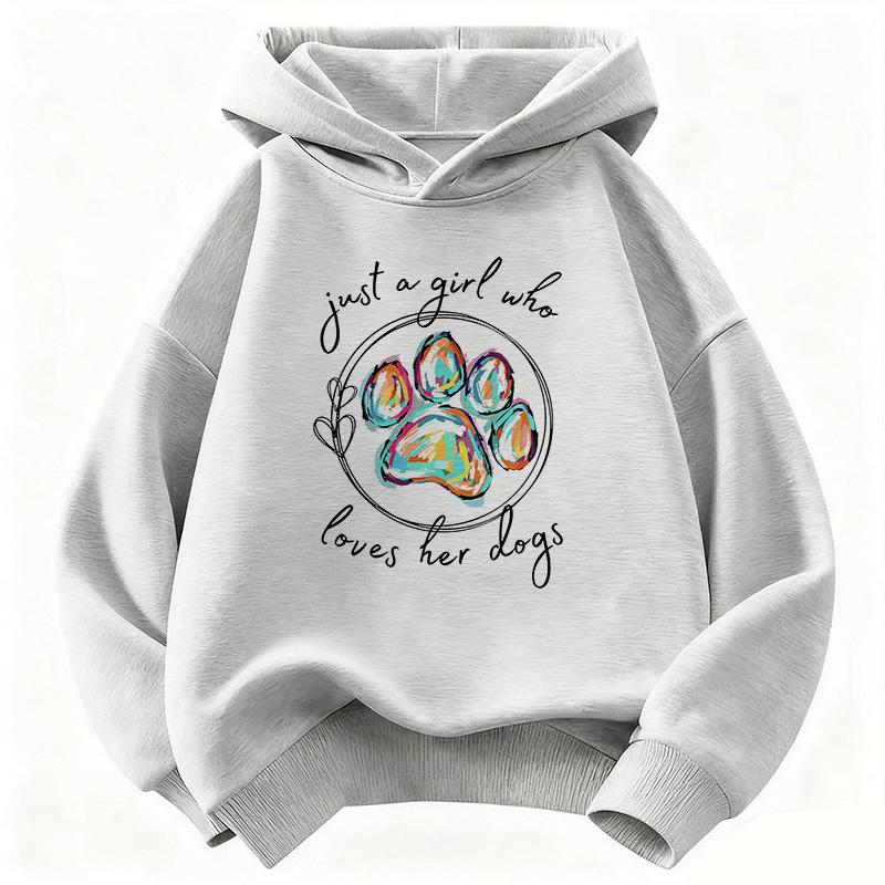 Just A Girl Who Love Her Dog with Paw Design Hoodie Children's Sweatshirt Hoody Casual Hoodies for Boys Girls Clothes
