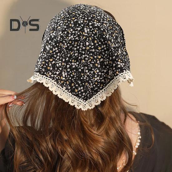 Triangular Style Headscarf with Lace Trim Floral Print Women Headband Women Makeup Photography Hair Accessories