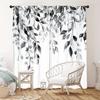 2pc Black and white floral pattern curtains   polyester fabric   machine washable   suitable for bedroom and living room decoration