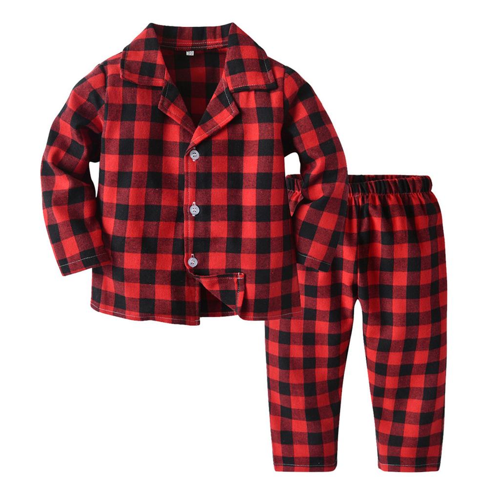Toddler Kids Baby Boys Girls Plaids Print Pajamas Winter Coats Pants Outfits Set