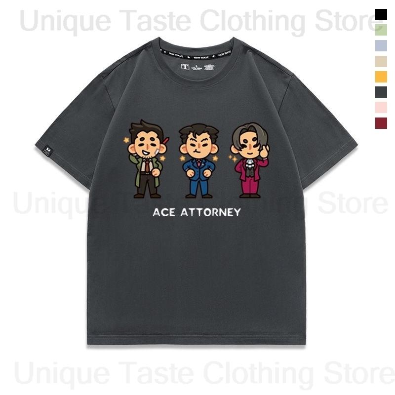 Ace Attorney T Shirt Phoenix Wright Miles Edgeworth Apollo Justice Cartoon Tshirt Unisex Women Summer Cotton Short Sleeve Tee Tops