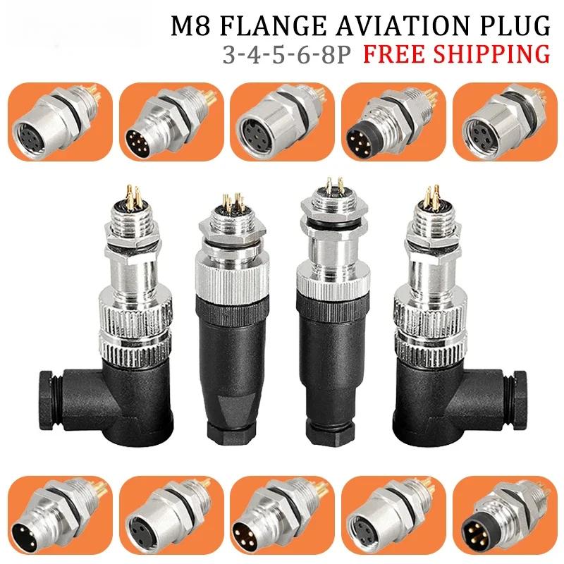 

5/10PCS M8 Flange Mounting Sensor Connector Waterproof Male And Female Plug Threaded Couplings 3 4 5 6 8 Pin A Type Connector 5 PCS