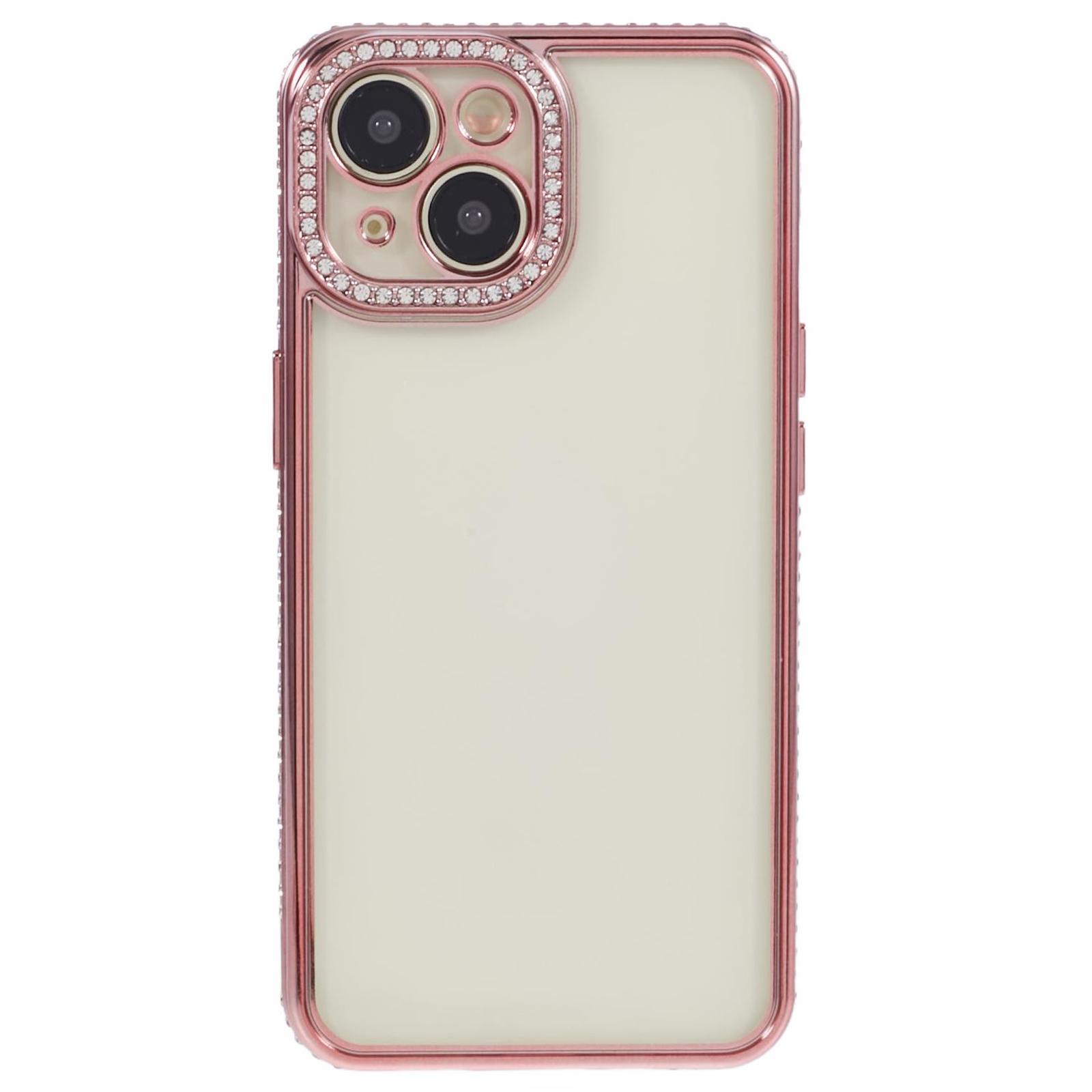 

For iPhone 14 Plus Case Shiny Rhinestones Flexible TPU Phone Cover Rose Gold