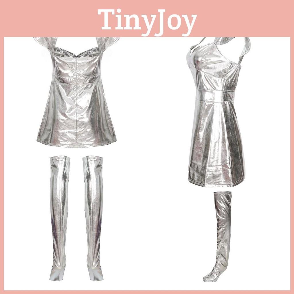 Space Silver Bodysuit Costume Halloween Cosplay Party Show Dress Set